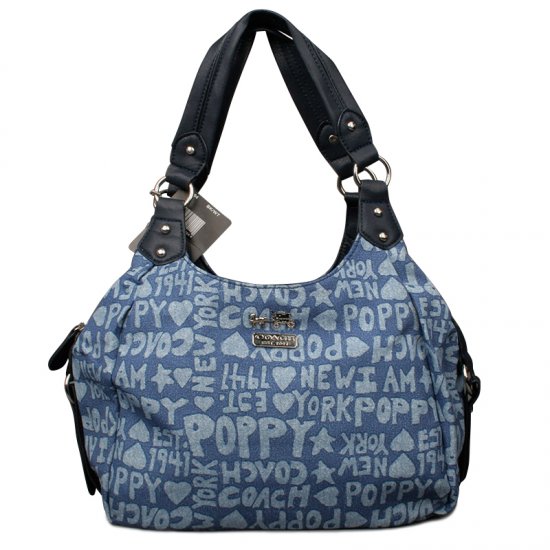 Coach Fashion Poppy Signature Medium Navy Shoulder Bags ENJ - Click Image to Close